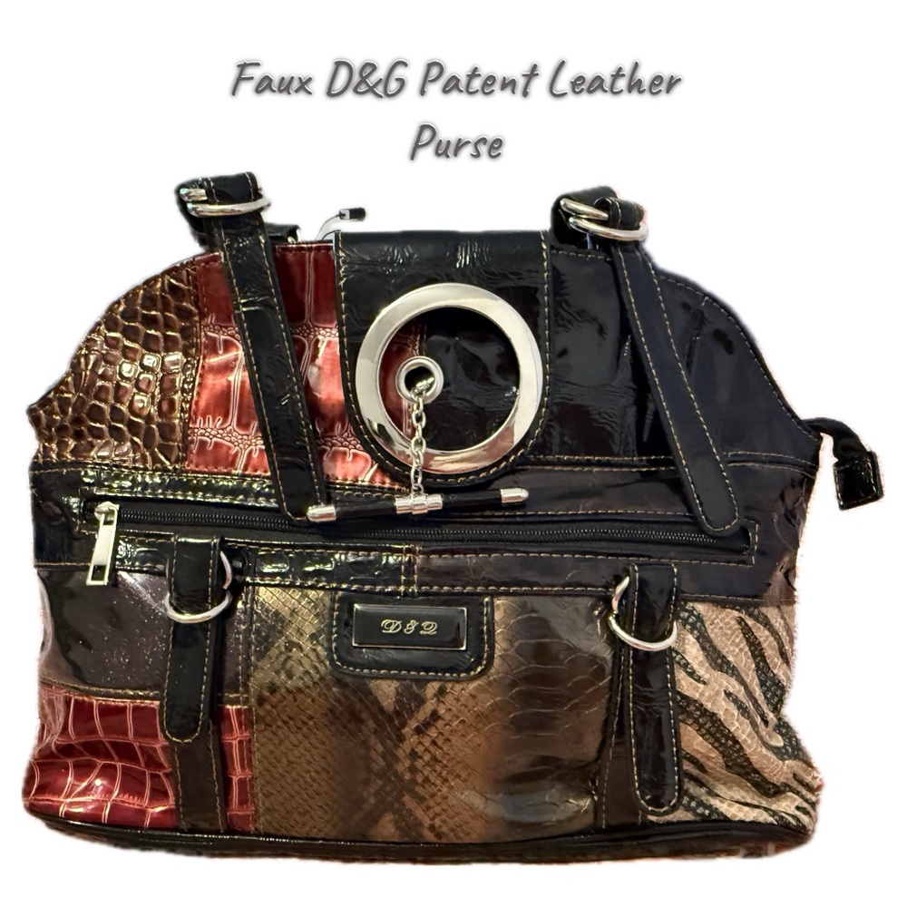 NWT Vintage Faux Patent Leather Patchwork Shoulder Bag